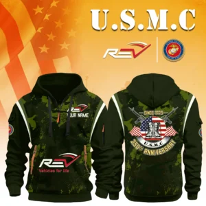 REV Group x USMC 250th Anniversary 3D Half Zip Hoodie Custom Your Name