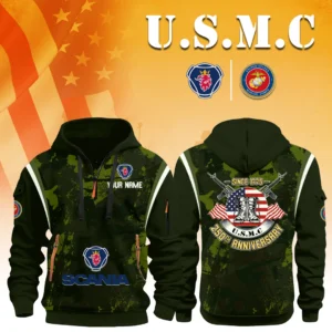 Scania x USMC 250th Anniversary 3D Half Zip Hoodie Custom Your Name