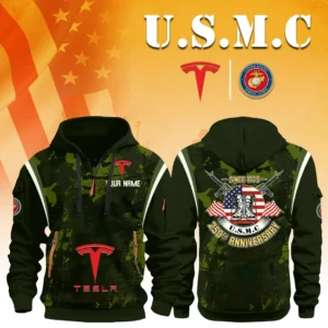 Tesla Semi x USMC 250th Anniversary 3D Half Zip Hoodie Custom Your Name
