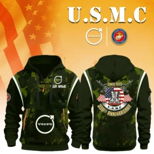 Volvo Trucks x USMC 250th Anniversary 3D Half Zip Hoodie Custom Your Name