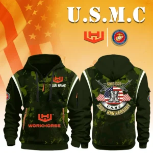 Workhorse Trucks x USMC 250th Anniversary 3D Half Zip Hoodie Custom Your Name