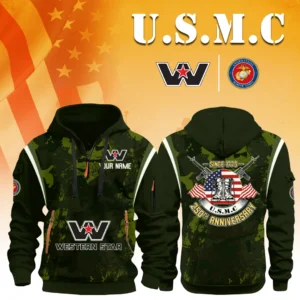 Western Star Trucks x USMC 250th Anniversary 3D Half Zip Hoodie Custom Your Name