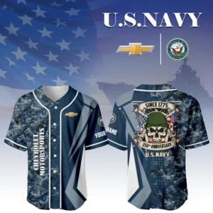 Chevrolet Motorsports x US Navy 250th Anniversary 3D Baseball Jersey Custom Your Name