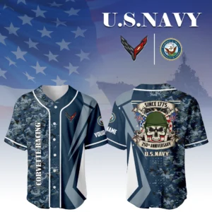 Corvette Racing x US Navy 250th Anniversary 3D Baseball Jersey Custom Your Name