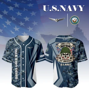 Honda Gold Wing x US Navy 250th Anniversary 3D Baseball Jersey Custom Your Name
