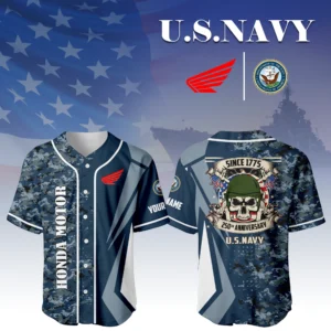 Honda Motor x US Navy 250th Anniversary 3D Baseball Jersey Custom Your Name