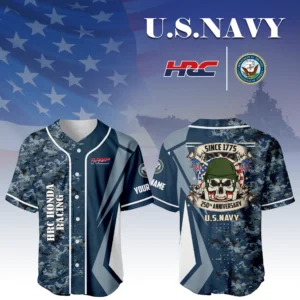 HRC Honda Racing x US Navy 250th Anniversary 3D Baseball Jersey Custom Your Name