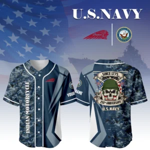 Indian Motorcycle x US Navy 250th Anniversary 3D Baseball Jersey Custom Your Name