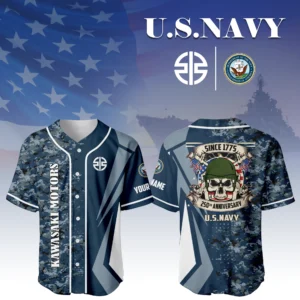 Kawasaki Motors x US Navy 250th Anniversary 3D Baseball Jersey Custom Your Name
