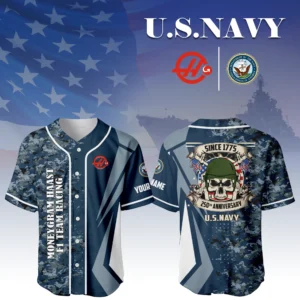 MoneyGram Haas F1 Team Racing x US Navy 250th Anniversary 3D Baseball Jersey Custom Your Name