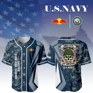 Oracle Red Bull Racing x US Navy 250th Anniversary 3D Baseball Jersey Custom Your Name