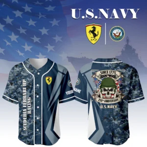 Scuderia Ferrari HP Racing x US Navy 250th Anniversary 3D Baseball Jersey Custom Your Name