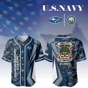 Subaru Motorsports USA Racing x US Navy 250th Anniversary 3D Baseball Jersey Custom Your Name