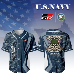 Toyota Gazoo Racing x US Navy 250th Anniversary 3D Baseball Jersey Custom Your Name