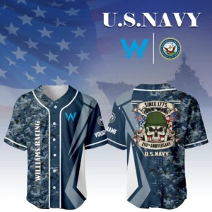 Williams Racing x US Navy 250th Anniversary 3D Baseball Jersey Custom Your Name
