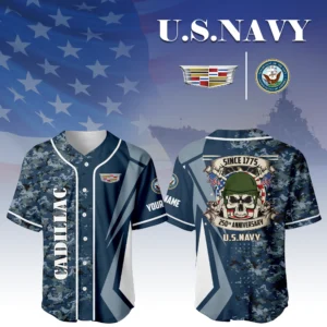Cadillac x US Navy 250th Anniversary 3D Baseball Jersey Custom Your Name