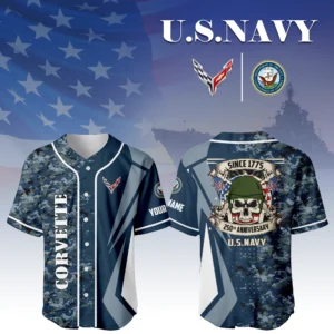 Corvette x US Navy 250th Anniversary 3D Baseball Jersey Custom Your Name