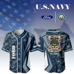 Ford x US Navy 250th Anniversary 3D Baseball Jersey Custom Your Name