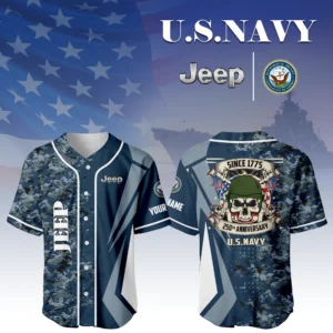 Jeep x US Navy 250th Anniversary 3D Baseball Jersey Custom Your Name