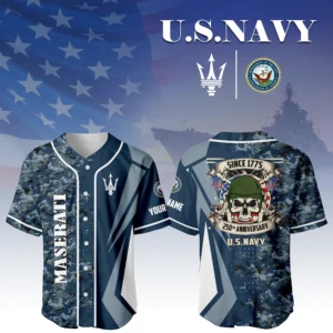 Maserati x US Navy 250th Anniversary 3D Baseball Jersey Custom Your Name