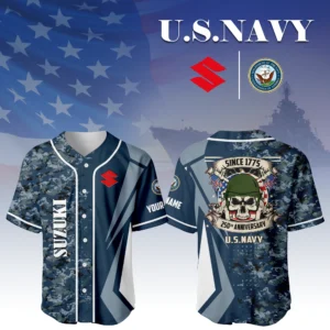 Suzuki x US Navy 250th Anniversary 3D Baseball Jersey Custom Your Name