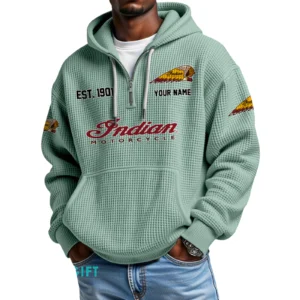 Indian Motorcycle Quarter-Zip Waffle Hoodie Custom Your Name