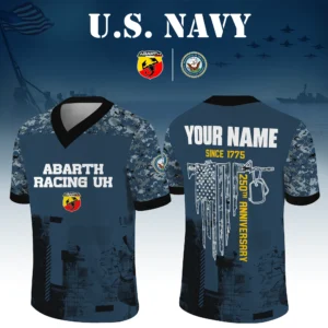 Abarth Racing UK x US Navy 250th Anniversary V-Neck Short Sleeve Jersey 3D Limited 2026 Custom Your Name
