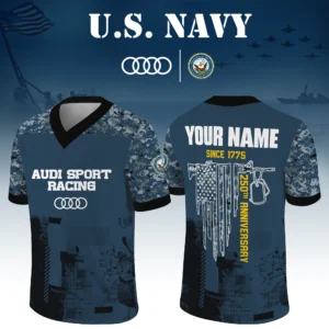 Audi Sport Racing x US Navy 250th Anniversary V-Neck Short Sleeve Jersey 3D Limited 2026 Custom Your Name