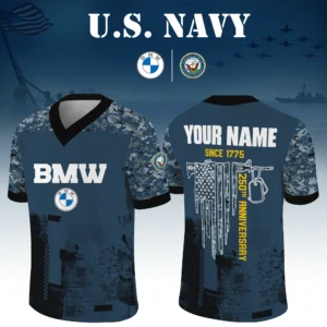 BMW x US Navy 250th Anniversary V-Neck Short Sleeve Jersey 3D Limited 2026 Custom Your Name