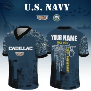 Cadillac x US Navy 250th Anniversary V-Neck Short Sleeve Jersey 3D Limited 2026 Custom Your Name
