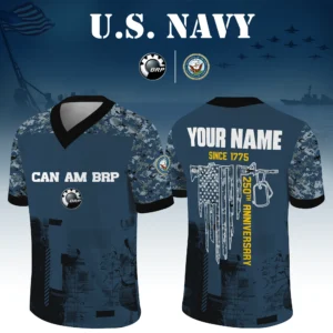 Can Am BRP x US Navy 250th Anniversary V-Neck Short Sleeve Jersey 3D Limited 2026 Custom Your Name