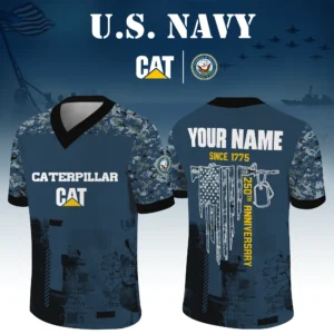 Caterpillar x US Navy 250th Anniversary V-Neck Short Sleeve Jersey 3D Limited 2026 Custom Your Name