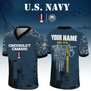 Chevrolet Camaro x US Navy 250th Anniversary V-Neck Short Sleeve Jersey 3D Limited 2026 Custom Your Name