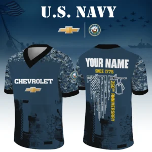 Chevrolet x US Navy 250th Anniversary V-Neck Short Sleeve Jersey 3D Limited 2026 Custom Your Name