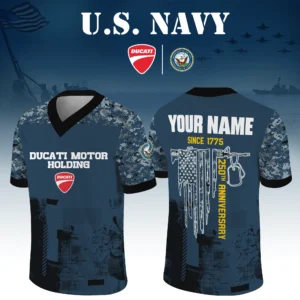 Ducati Motor Holding x US Navy 250th Anniversary V-Neck Short Sleeve Jersey 3D Limited 2026 Custom Your Name