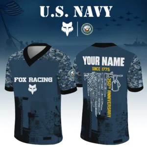 Fox Racing x US Navy 250th Anniversary V-Neck Short Sleeve Jersey 3D Limited 2026 Custom Your Name