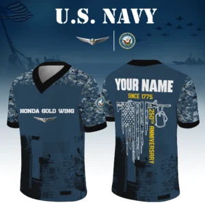 Honda Gold Wing x US Navy 250th Anniversary V-Neck Short Sleeve Jersey 3D Limited 2026 Custom Your Name