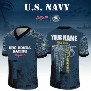 HRC Honda Racing x US Navy 250th Anniversary V-Neck Short Sleeve Jersey 3D Limited 2026 Custom Your Name