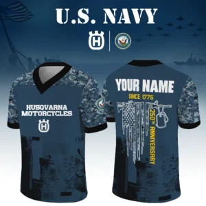 Husqvarna Motorcycles x US Navy 250th Anniversary V-Neck Short Sleeve Jersey 3D Limited 2026 Custom Your Name