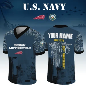 Indian Motorcycle x US Navy 250th Anniversary V-Neck Short Sleeve Jersey 3D Limited 2026 Custom Your Name