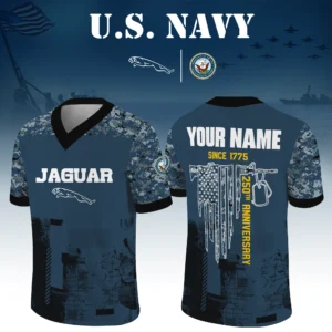 Jaguar x US Navy 250th Anniversary V-Neck Short Sleeve Jersey 3D Limited 2026 Custom Your Name
