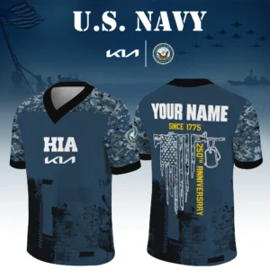 KIA x US Navy 250th Anniversary V-Neck Short Sleeve Jersey 3D Limited 2026 Custom Your Name