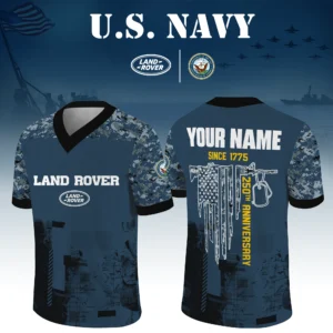 Land Rover x US Navy 250th Anniversary V-Neck Short Sleeve Jersey 3D Limited 2026 Custom Your Name