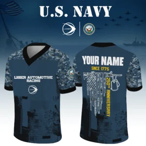 Ligier Automotive Racing x US Navy 250th Anniversary V-Neck Short Sleeve Jersey 3D Limited 2026 Custom Your Name