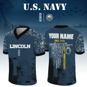 Lincoln x US Navy 250th Anniversary V-Neck Short Sleeve Jersey 3D Limited 2026 Custom Your Name