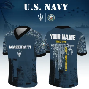 Maserati x US Navy 250th Anniversary V-Neck Short Sleeve Jersey 3D Limited 2026 Custom Your Name