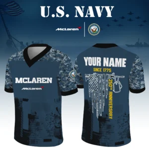 McLaren x US Navy 250th Anniversary V-Neck Short Sleeve Jersey 3D Limited 2026 Custom Your Name