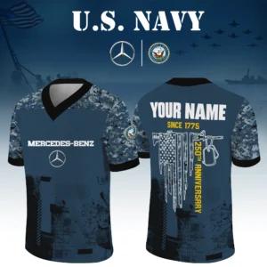 Mercedes-Benz x US Navy 250th Anniversary V-Neck Short Sleeve Jersey 3D Limited 2026 Custom Your Name