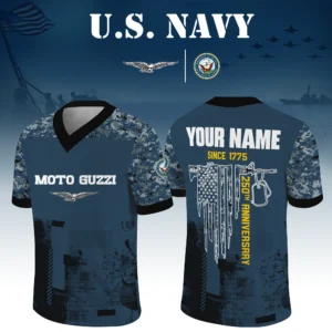 Moto Guzzi x US Navy 250th Anniversary V-Neck Short Sleeve Jersey 3D Limited 2026 Custom Your Name