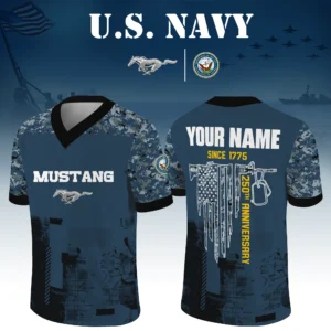 Mustang x US Navy 250th Anniversary V-Neck Short Sleeve Jersey 3D Limited 2026 Custom Your Name